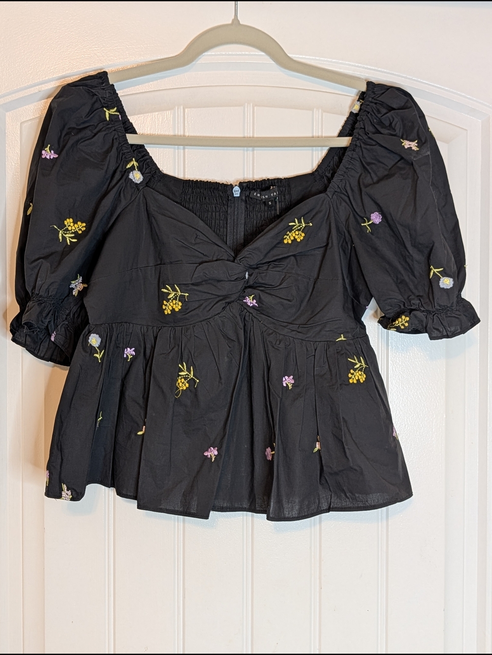 English Factory Black Floral Puff Sleeve Shirt